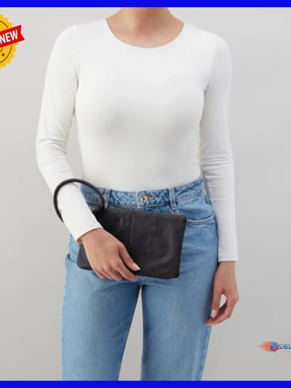 Leather Wristlet Clutch with Card Slots & Zippered Pocket